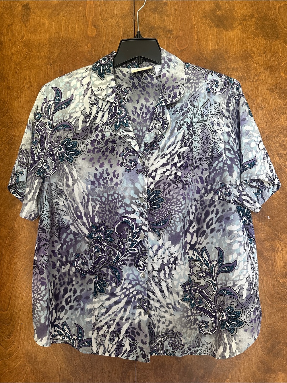 Alfred Dunner Purple & Teal Paisley Animal Print Button-Up Shirt